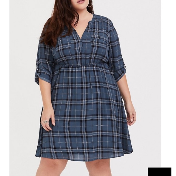 torrid Dresses & Skirts - TORRID HARPER - BLUE PLAID GEORGETTE SHIRTDRESS